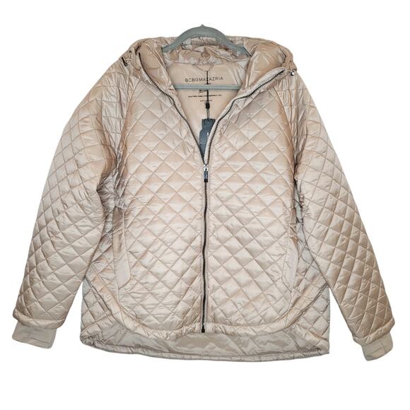 BCBGMAXAZRIA Quilted Hooded Zip Front Jacket in Champagne, Size X-Large * NWT - Picture 2 of 12